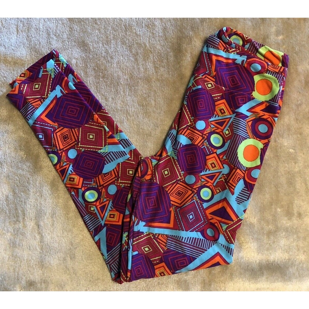 LulaRoe Leggings One Size Multi-colored Geometric Turquoise Purple Orange